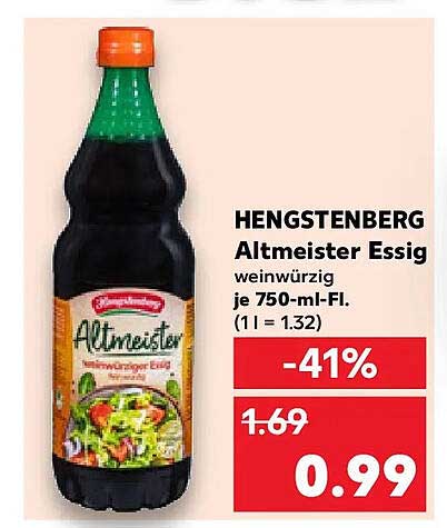 HENGSTENBERG Altmeister Essig weinwürzig je 750-ml-Fl. (1 l = 1.32)
