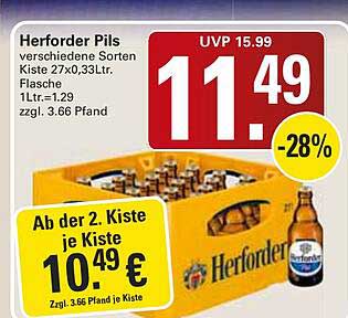 Herforder Pils verschiedene Sorten Kiste 27x0,33Ltr. Flasche 1Ltr.=1,29 zzgl. 3.66 Pfand