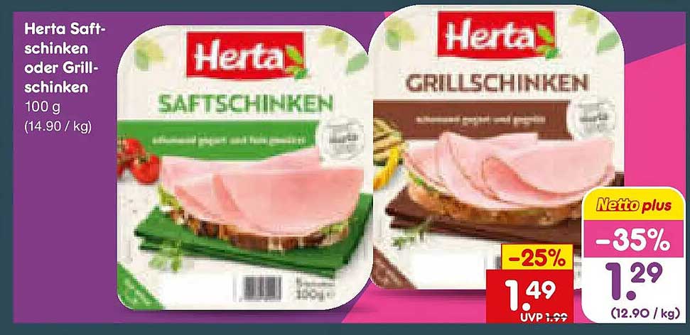 Herta Saftschinken oder Grillschinken 100 g