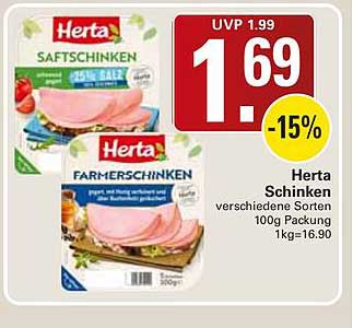 Herta Schinken verschiedene Sorten 100g Packung 1kg=16.90