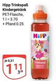 Hipp Trinkspaß Kindergetränk PET-Flasche, 1 l = 3.70 + Pfand 0.25, je 0,3 l