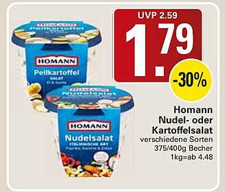 Hohmann Nudel- oder Kartoffelsalat verschiedene Sorten 375/400g Becher 1kg=ab 4.48