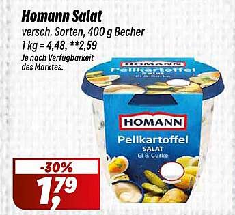 Homann Salat versch. Sorten, 400 g Becher 1 kg = 4,48, **2,59 Je nach Verfügbarkeit des Marktes.