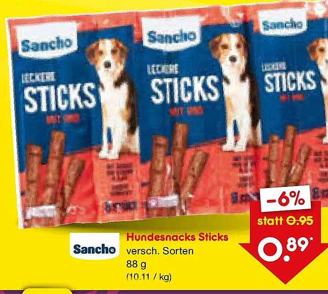 Hundesnacks Sticks versch. Sorten 88 g (10.11 / kg)