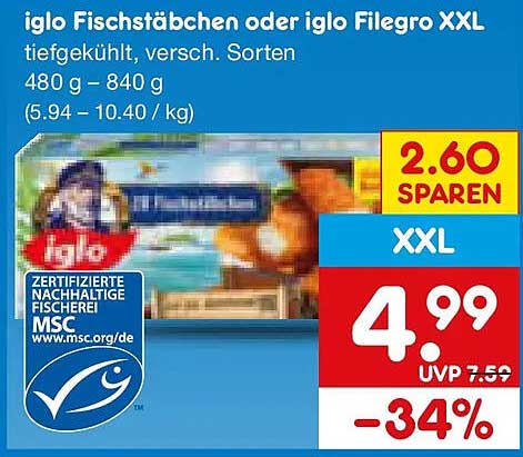 iglo Fischstäbchen oder iglo Filegro XXL
