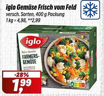 iglo Gemüse Frisch vom Feld versch. Sorten, 400 g Packung 1 kg = 4,98, **2,99