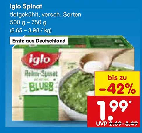 iglo Spinat tiefgekühlt, versch. Sorten 500 g – 750 g