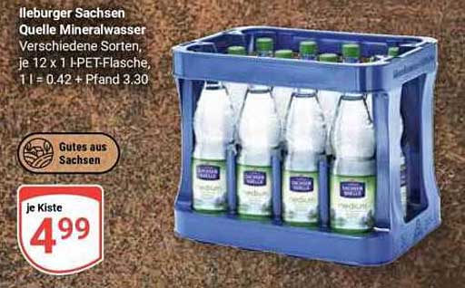 Ileburger Sachsen Quelle Mineralwasser Verschiedene Sorten, je 12 x 1 l PET-Flasche, 1 l = 0.42 + Pfand 3.30