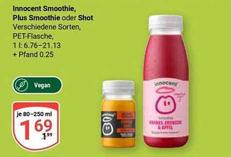 Innocent Smoothie, Plus Smoothie oder Shot Verschiedene Sorten, PET-Flasche, 1 l: 6,76–21,13 + Pfand 0.25