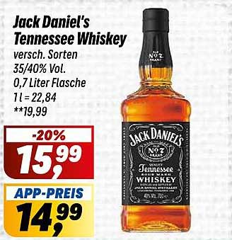 Jack Daniel's Tennessee Whiskey
versch. Sorten
35/40% Vol.
0,7 Liter Flasche
1 l = 22,84