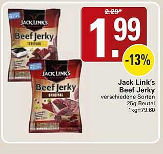 Jack Link’s Beef Jerky verschiedene Sorten 25g Beutel 1kg=79,60