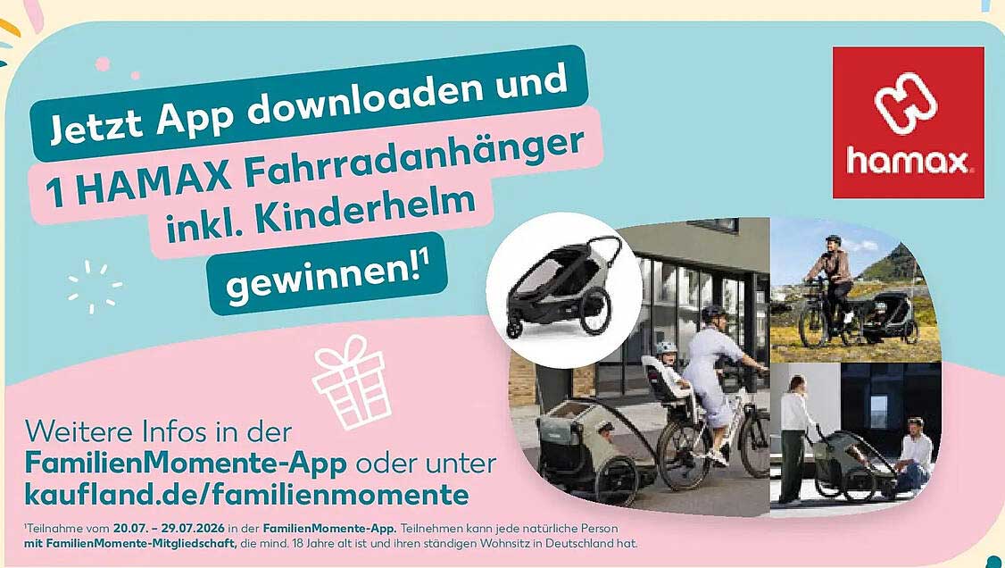 Jetzt App downloaden und 1 HAMAX Fahrradanhänger inkl. Kinderhelm gewinnen!¹