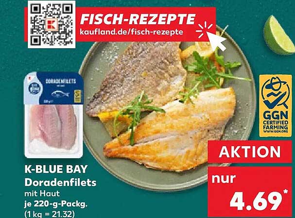 K-BLUE BAY Doradenfilets mit Haut je 220-g-Packg. (1 kg = 21.32)