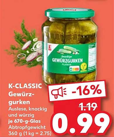 K-CLASSIC Gewürzgurken Auslese, knackig und würzig