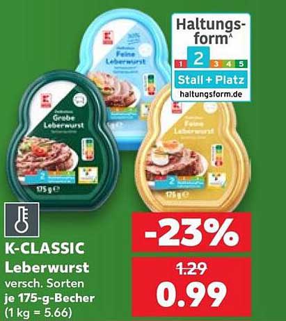 K-CLASSIC Leberwurst versch. Sorten je 175-g-Becher (1 kg = 5.66)