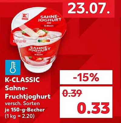 K-CLASSIC Sahne-Fruchtjoghurt versch. Sorten je 150-g-Becher (1 kg = 2.20)
