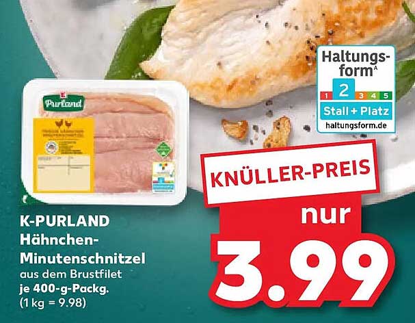 K-PURLAND Hähnchen-Minuten­schnitzel aus dem Brustfilet je 400-g-Packg. (1 kg = 9.98)