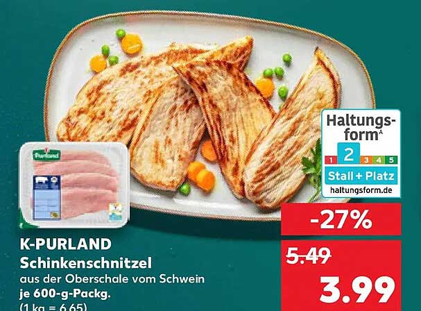 K-PURLAND Schnitzel aus der Oberschale vom Schwein je 600-g-Packg.