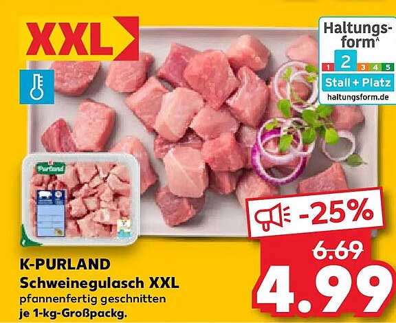 K-PURLAND Schweinegulasch XXL pfannenfertig geschnitten je 1-kg-Großpackg.