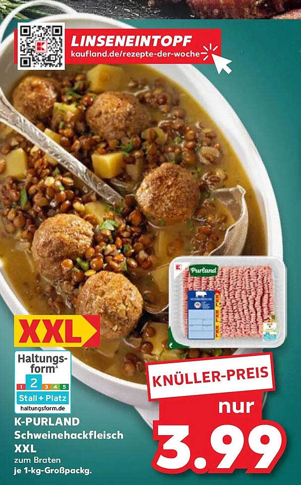 K-PURLAND Schweinehackfleisch XXL zum Braten je 1-kg-Großpack.