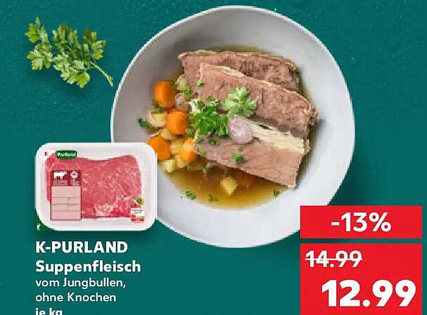K-PURLAND Suppenfleisch vom Jungbullen, ohne Knochen je kg