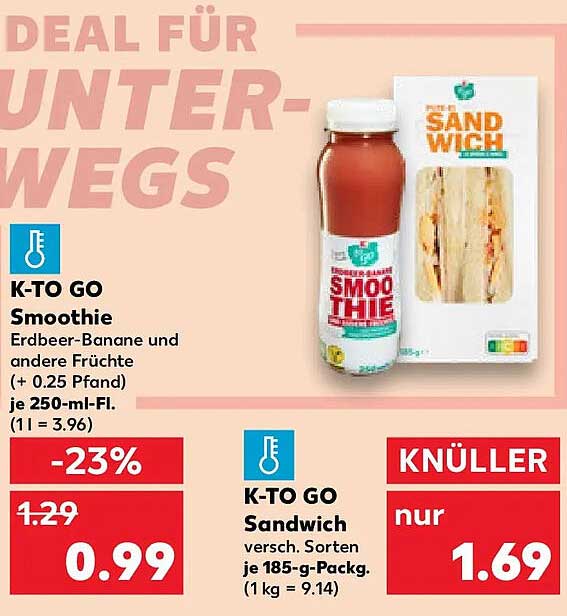 K-TO GO Smoothie Erdbeer-Banane und andere Früchte (+ 0.25 Pfand) je 250-ml-Fl. (1 l = 3.96)