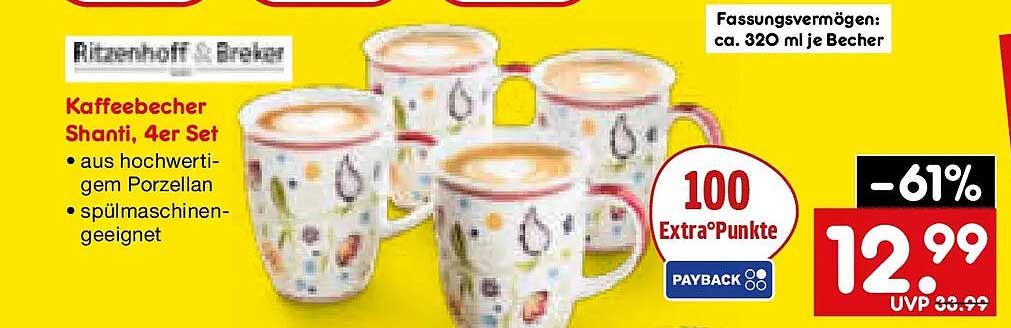 Kaffeebecher Shanti, 4er Set