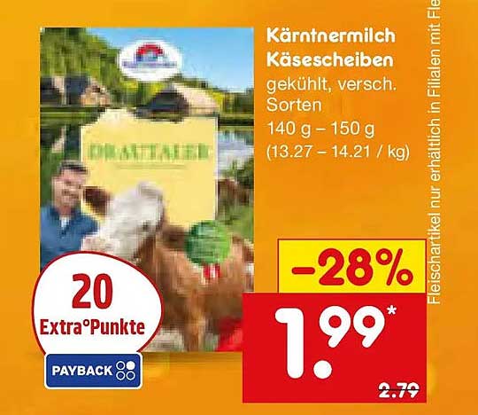 Kärntnermilch Käsescheiben gekühlt, versch. Sorten 140 g – 150 g (13.27 – 14.21 / kg)