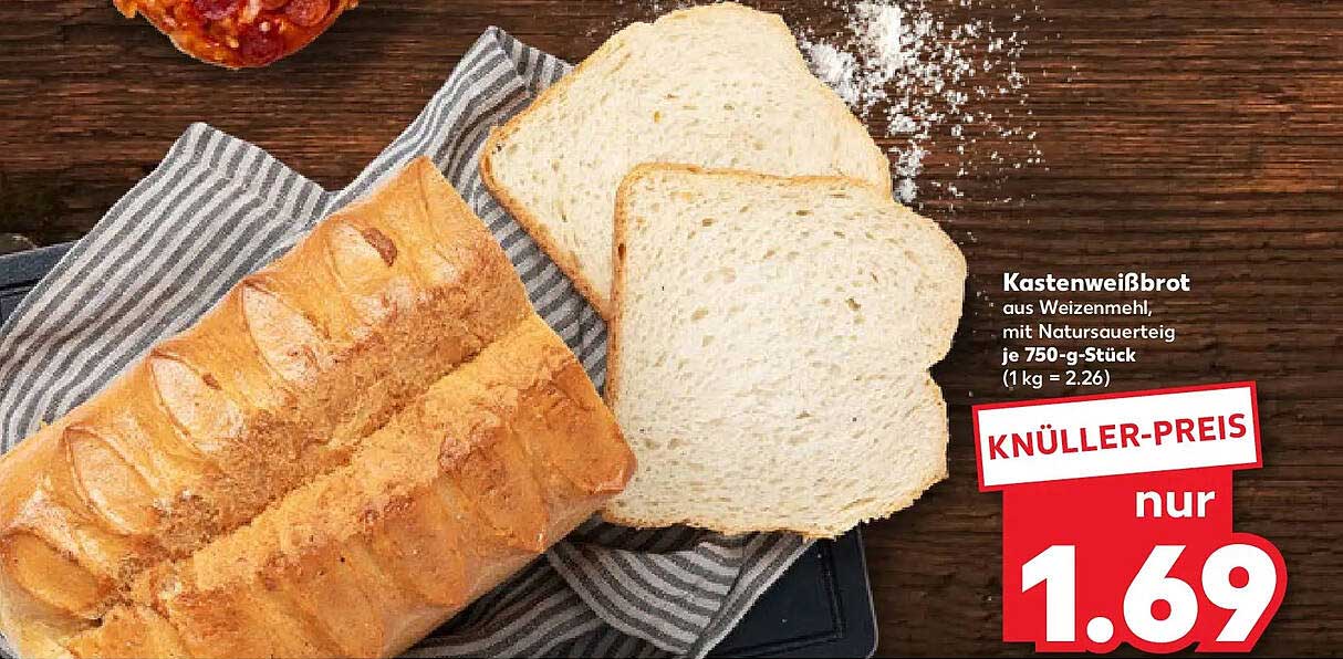 Kastenweißbrot aus Weizenmehl, mit Natursauerteig je 750-g-Stück (1 kg = 2.26)