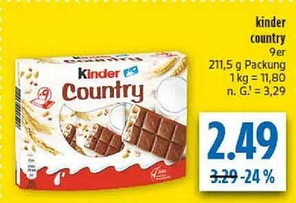 kinder country 9er 211,5 g Packung 1 kg = 11,80 n. G. = 3,29