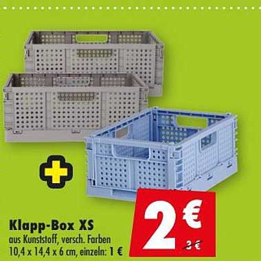 Klapp-Box XS aus Kunststoff, versch. Farben 10,4 x 14,4 x 6 cm, einzeln: 1 €