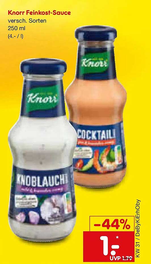 Knorr Feinkost-Sauce versch. Sorten 250 ml (4.- / l)