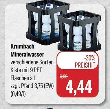 Krumbach Mineralwasser verschiedene Sorten Kiste mit 9 PET Flaschen à 1l zzgl. Pfand 3,75 (EW) (0,49/l)