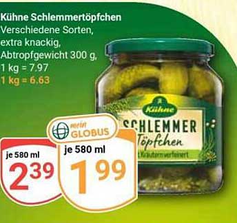 Kühne Schlemmertöpfchen Verschiedene Sorten, extra knackig, Abtropfgewicht 300 g, 1 kg = 7,97 / 1 kg = 6,63