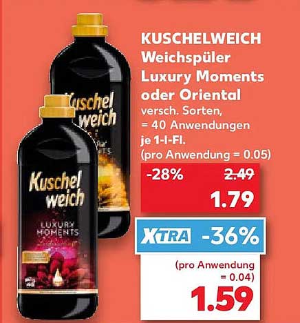 KUSCHELWEICH Weichspüler Luxury Moments oder Oriental versch. Sorten = 40 Anwendungen je 1-l-Fl. (pro Anwendung = 0.05)