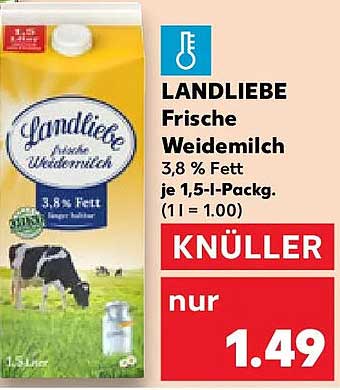 LANDLIEBE Frische Weidemilch 3,8 % Fett je 1,5-L-Packg. (1 l = 1.00)
