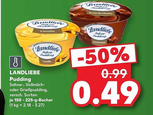 LANDLIEBE Pudding Sahne-, Vollmilch- oder Grießpudding, versch. Sorten je 150 - 225-g-Becher (1 kg = 2.18 - 3.27)