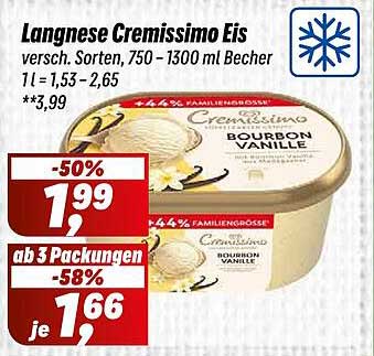 Langnese Cremissimo Eis versch. Sorten, 750 - 1300 ml Becher