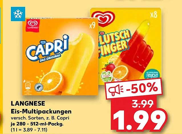 LANGNESE Eis-Multipackungen versch. Sorten, z. B. Capri je 280 - 512-ml-Packg. (1 l = 3.89 - 7.11)