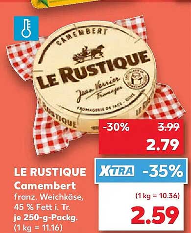 LE RUSTIQUE Camembert franz. Weichkäse, 45 % Fett i. Tr. je 250-g-Packg.