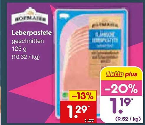 Leberpastete geschnitten 125 g (10.32 / kg)