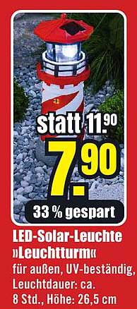 LED-Solar-Leuchte »Leuchtturm« für außen, UV-beständig, Leuchtdauer: ca. 8 Std. Höhe: 26,5 cm