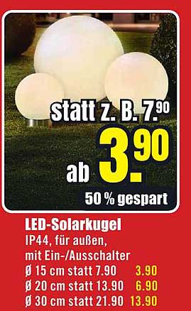 LED-Solarkugel IP44, für außen, mit Ein-/Ausschalter