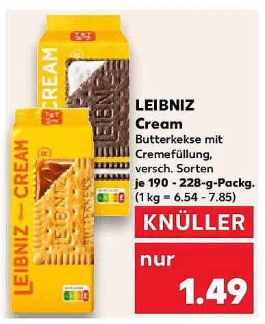 LEIBNIZ Cream Butterkekse mit Cremefüllung, versch. Sorten je 190 - 228-g-Packg. (1 kg = 6.54 - 7.85)