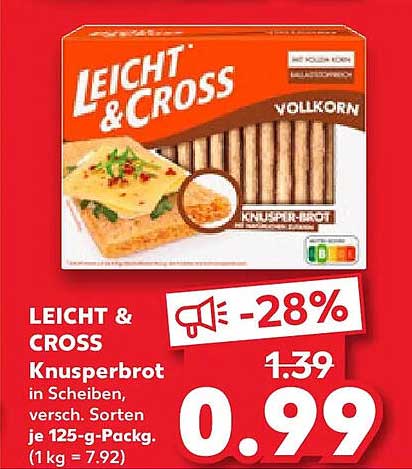 LEICHT & CROSS Knusperbrot in Scheiben, versch. Sorten je 125-g-Packg. (1 kg = 7.92)