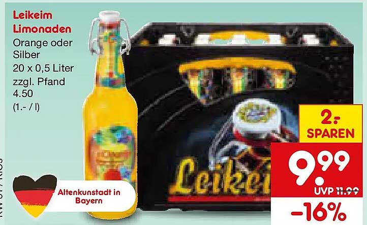Leikeim Limonaden Orange oder Silber 20 x 0,5 Liter zzgl. Pfand