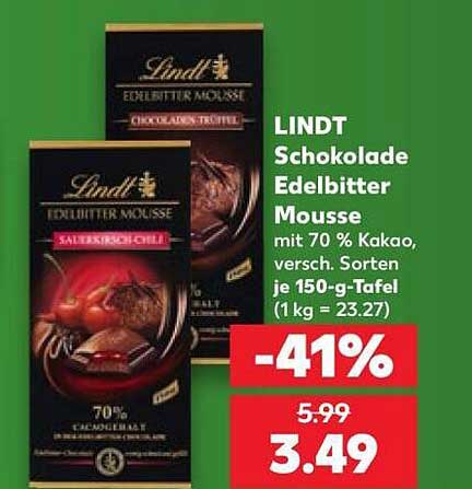 LINDT Schokolade Edelbitter Mousse mit 70 % Kakao, versch. Sorten je 150-g-Tafel (1 kg = 23.27)