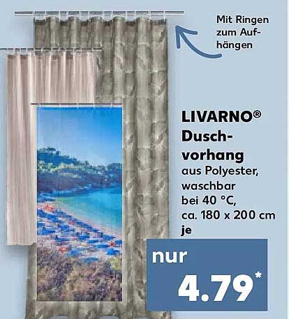 LIVARNO® Duschvorhang aus Polyester, waschbar bei 40 °C, ca. 180 x 200 cm je
