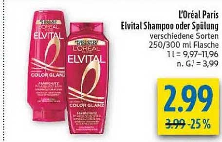 L'Oréal Paris Elvital Shampoo oder Spülung verschiedene Sorten 250/300 ml Flasche
