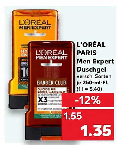 L'ORÉAL PARIS Men Expert Duschgel versch. Sorten je 250-ml-Fl. (1 l = 5.40)
